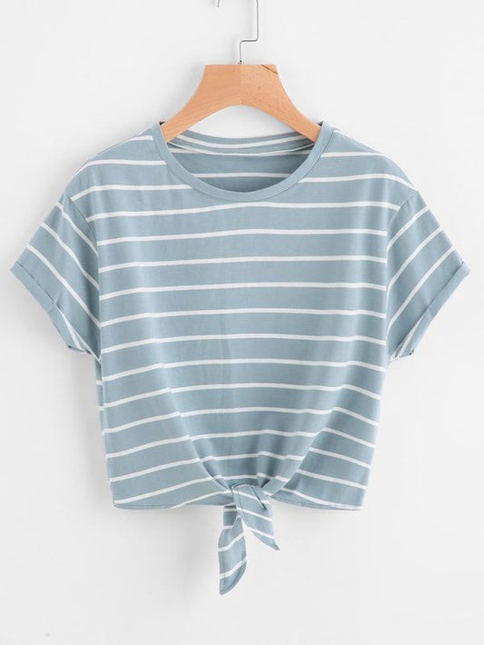 Cuffed sleeve striped Tshirt